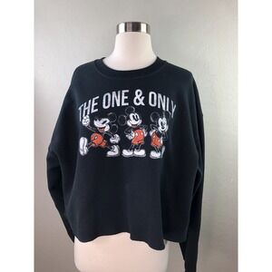 DISNEY Mickey Mouse Womens L Cropped Sweatshirt Black